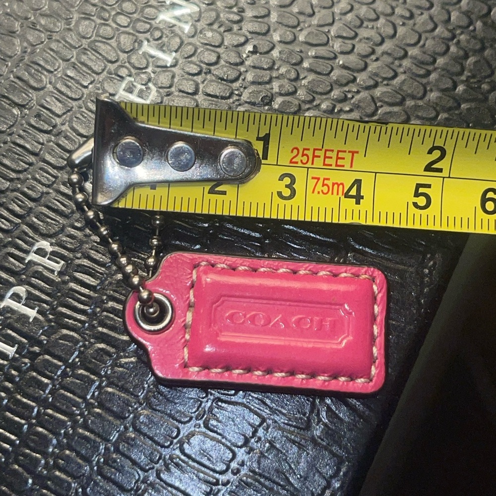 Coach Hot Pink Leather Tag Keychain with Silver Chain - Picture 2 of 3